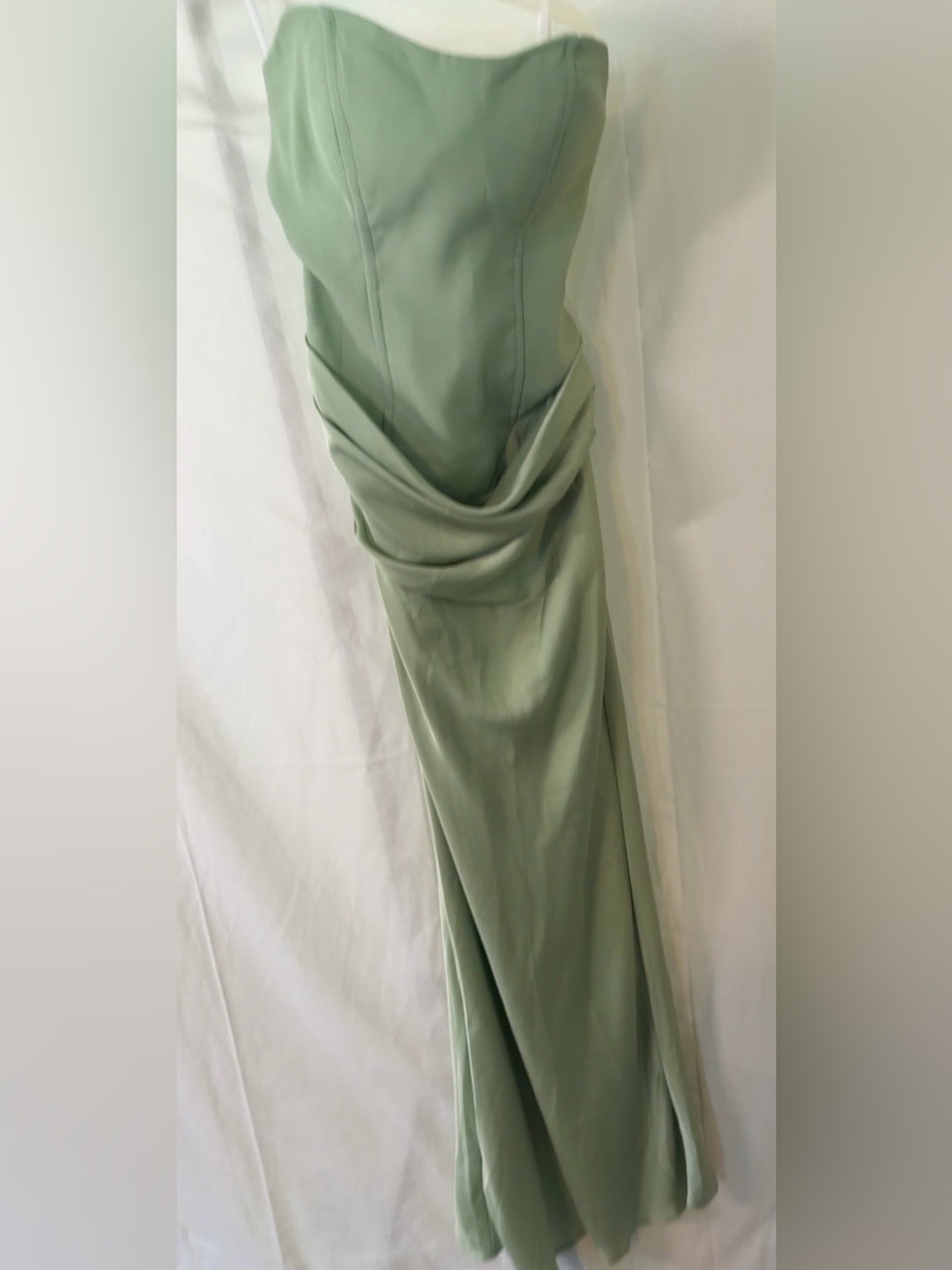 Strapless Sage Green Drape-Front Dress